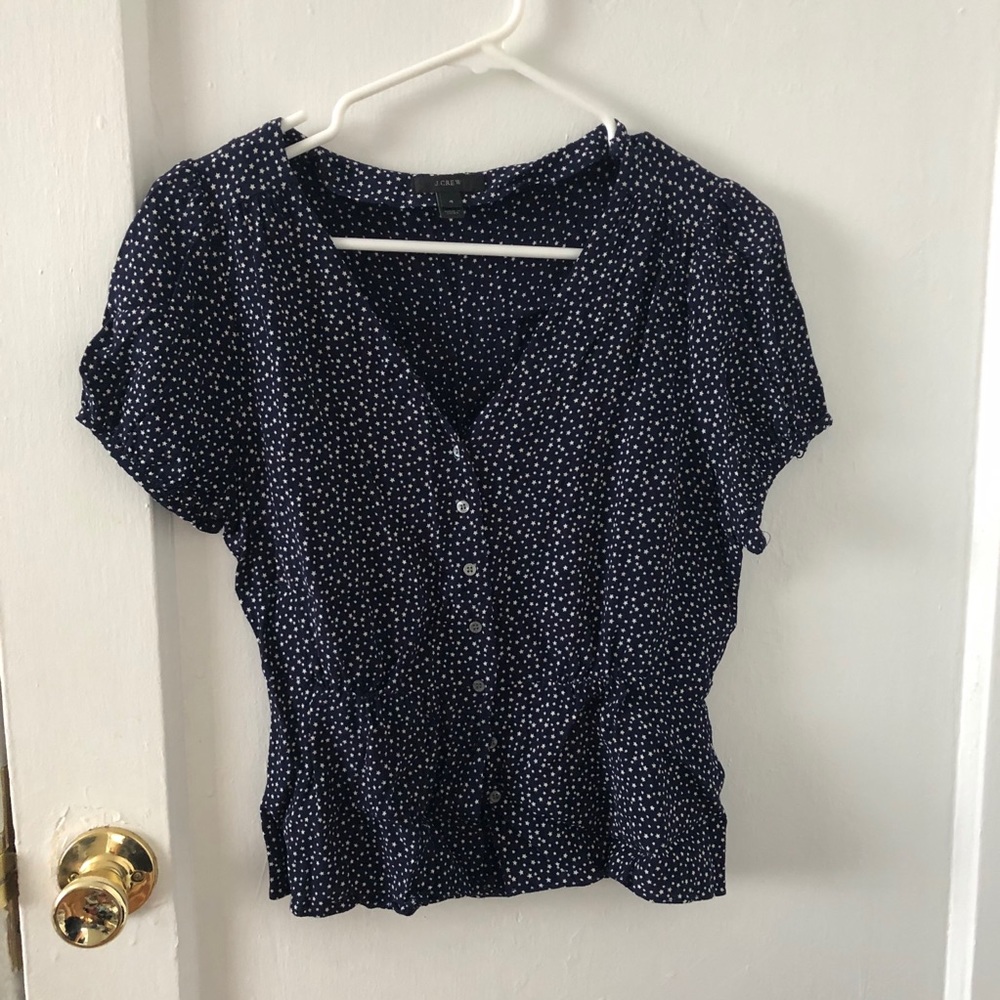 J. Crew Navy Star Print Peplum Top Size 4-6 - Picture 3 of 5